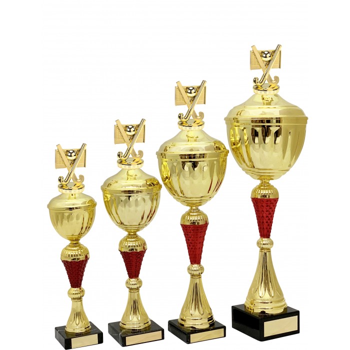 HOCKEY 3D GOLD & RED TROPHY CUP  - AVAILABLE IN 4 SIZES